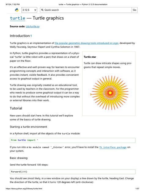 turtle — Turtle graphics — Python 3.12.4 documentation.